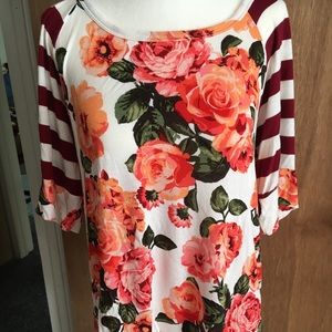 Floral Striped Baseball Tee